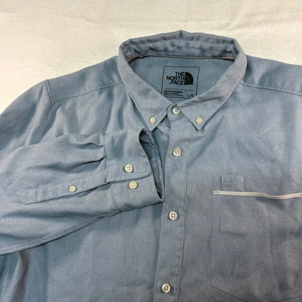 The North Face Mens Long Sleeve Button‎ Down Shirt Blue Grey Large L/G Pocket